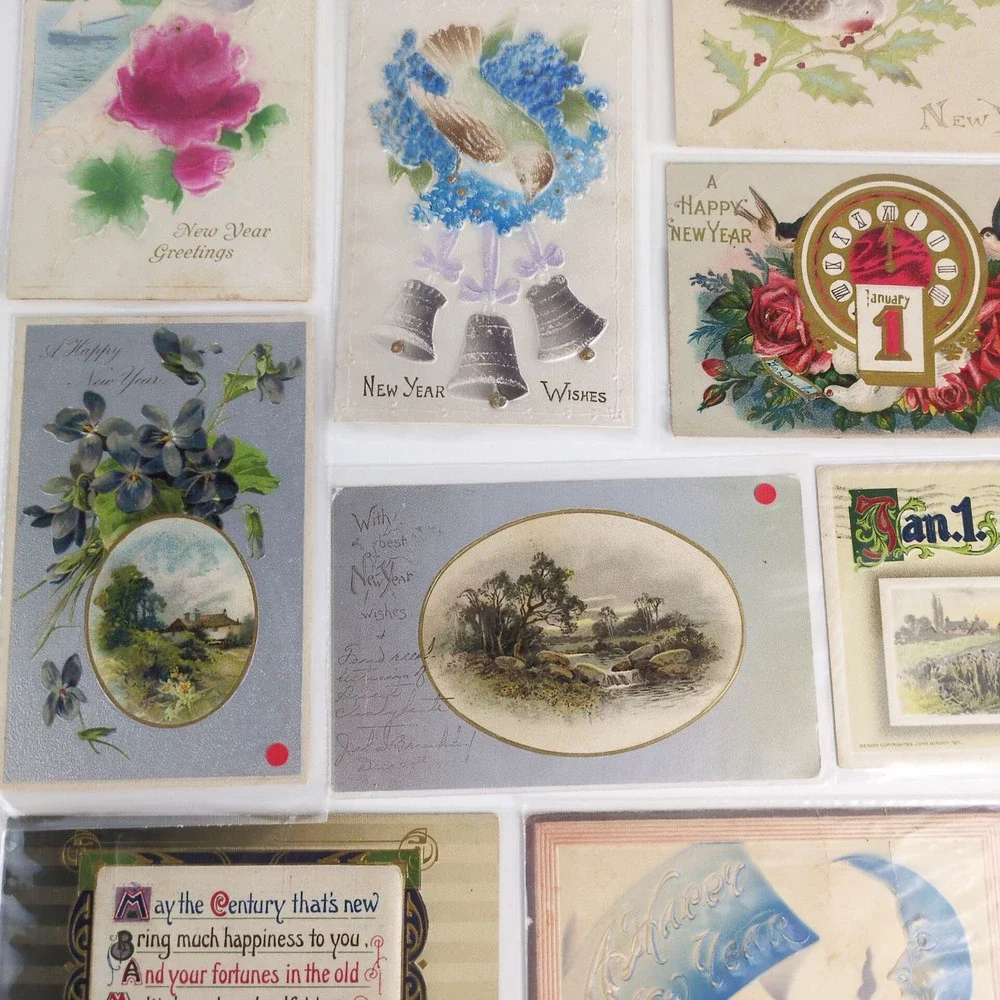 Lot 12 Antique Early 1900s Birds Landscape New Year Greeting Card Postcards Deco